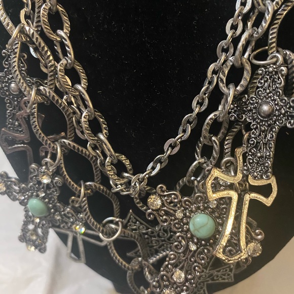 Large Gunmetal Multi-cross Pendant Necklace - Picture 3 of 7